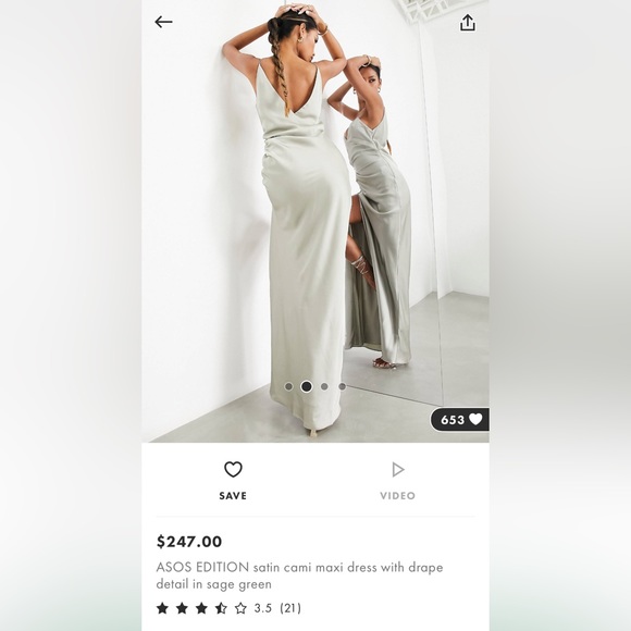 ASOS Edition Sage Green long Satin Dress suitable for bridesmaid or grad season. - Picture 3 of 6